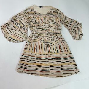 Waverly Grey Dress Womens 4 Sheer Back Silk Festival V Neck Flirty Bell Sleeve